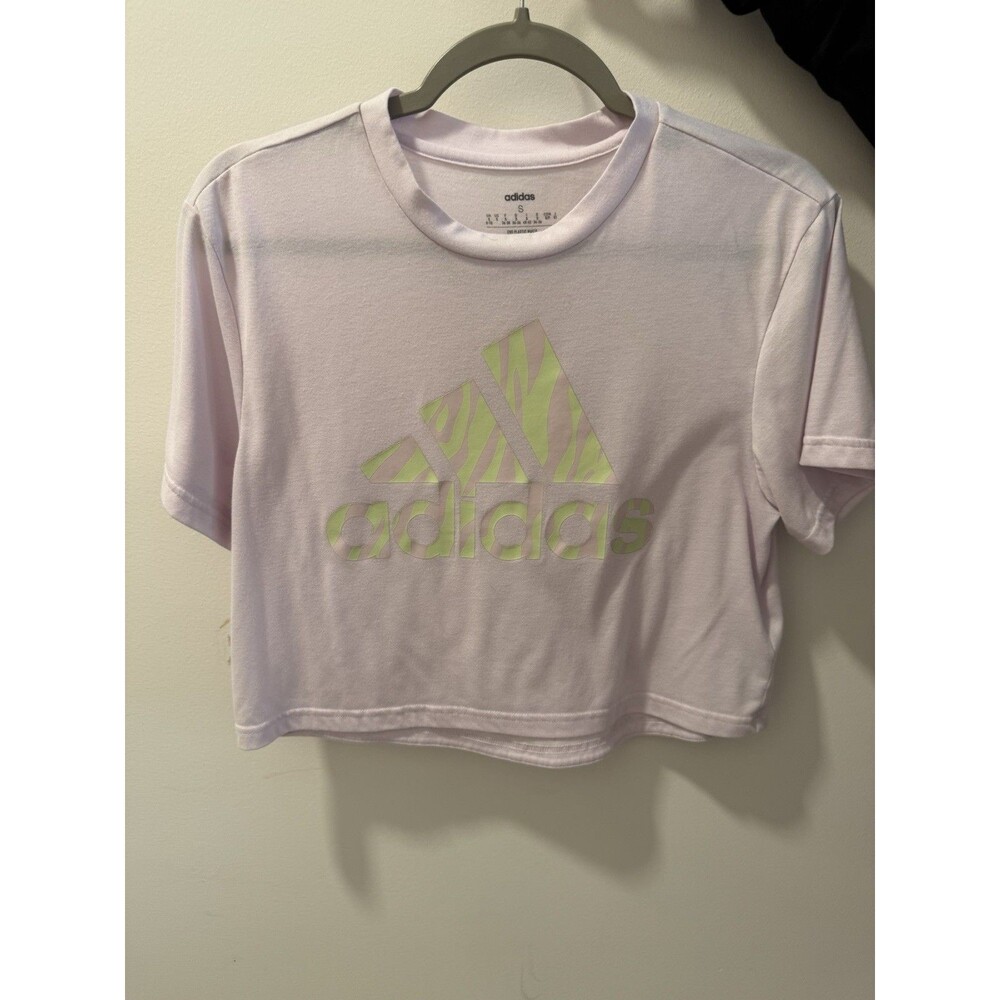 Adidas Women’s SMALL S Pink Graphic Logo T Shirt Short Sleeve Athleisure Casual